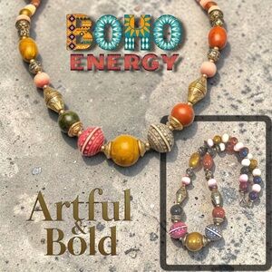 ✨ Vintage 1960s Chunky Bohemian Statement Necklace – Colorful Retro Beaded 18”